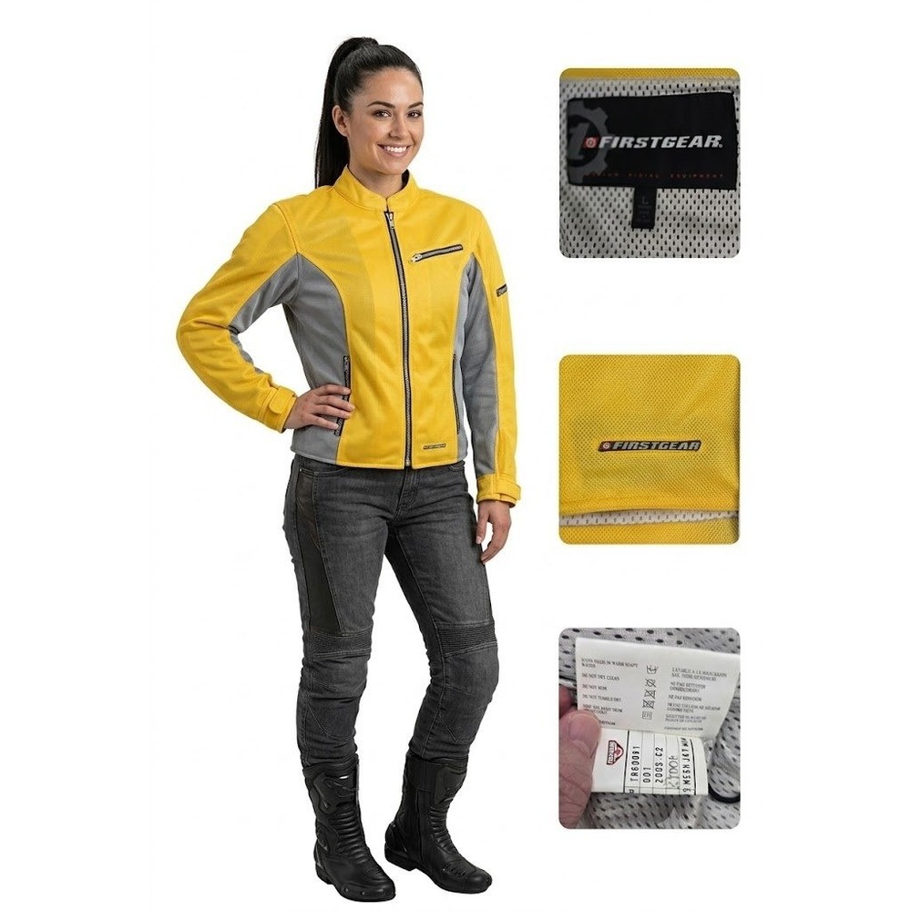 Firstgear Mesh Motorcycle Jacket Womens L Yellow‎ Gray Protective Riding Coat